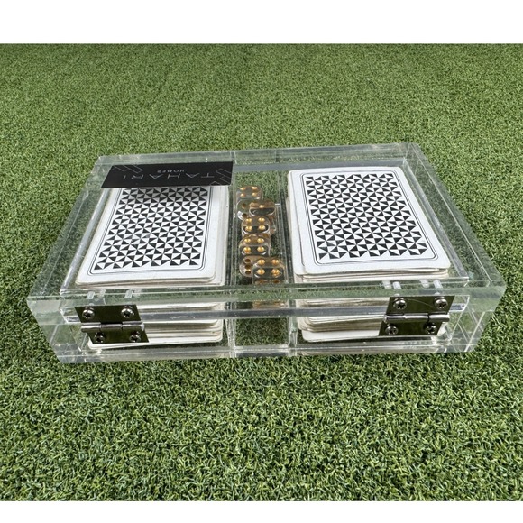 Tahari Home Acrylic Playing Card Set w Dice Clear Lucite Case Modern Decor - Picture 4 of 7